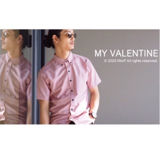 My Valentine เสื้อ เชิ้ต Oxford แขนสั้น คอปก / คอจีน สี ชมพู Red Denim