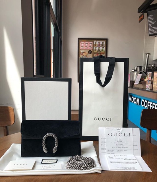 New!Gucci Dionysus suede super mini bag black suede Swarovski