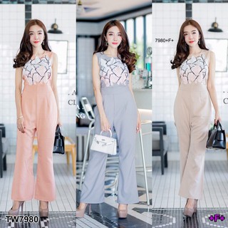 👗Pfashion [ส่งไว!!🚛] P7980 จั้มสูทแขนกุดขายาว พิมพ์ลายอก  Long sleeveless jumpsuit with chest print