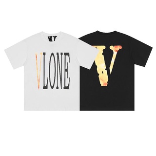 เสื้อวินเทจผญ - VLONE แฟชั่นพิมพ์ผ้าฝ้าย Unisex เสื้อยืดแขนสั้น