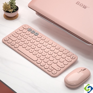 Bow K098S คีย์บอร์ดและเมาส์ไร้สายบลูทูธ ชาร์จได้ ขนาดเล็ก สีชมพูน่ารัก สําหรับโทรศัพท์มือถือ แท็บเล็ต คีย์บอร์ด สีฟ้า