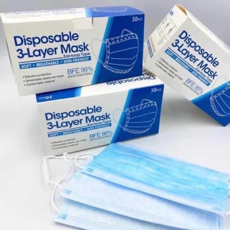 หน้ากากอนามัย  กล่องละ 50 ชิ้น ป้องกันเชื้อโรค import surgical face mask พร้อมส่ง