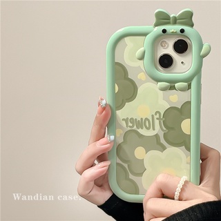 Dinuo- เคสโทรศัพท์มือถือแบบนิ่ม กันกระแทก ลายการ์ตูนภาพวาดสีน้ํามัน รูปดอกไม้สีเขียว เรียบง่าย สําหรับ for iPhone 13 11 12promax XR 78plus