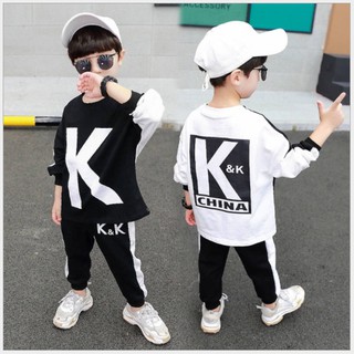 ชุดเสื้อแขนยาวพร้อมกางเกงขายาว K&amp;K  แนวฮิปฮอป (สินค้าพร้อมส่งในไทย)