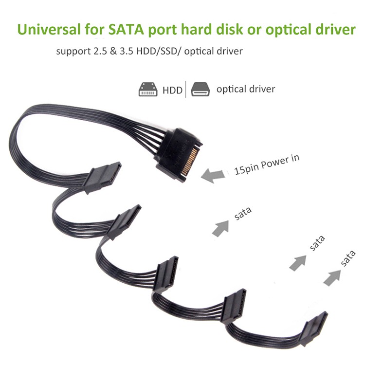 สายขยาย SATA Power เข้า 1 (เลือกหัว SATA หรือ Molex) ออก 5 หัว 15Pin for HDD / SSD Power Supply Cable PC Sever HDD Rack
