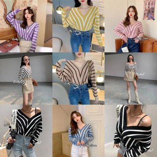 เสื้อท็อป คอวี ทรงเปิดไหล่ แขนยาว