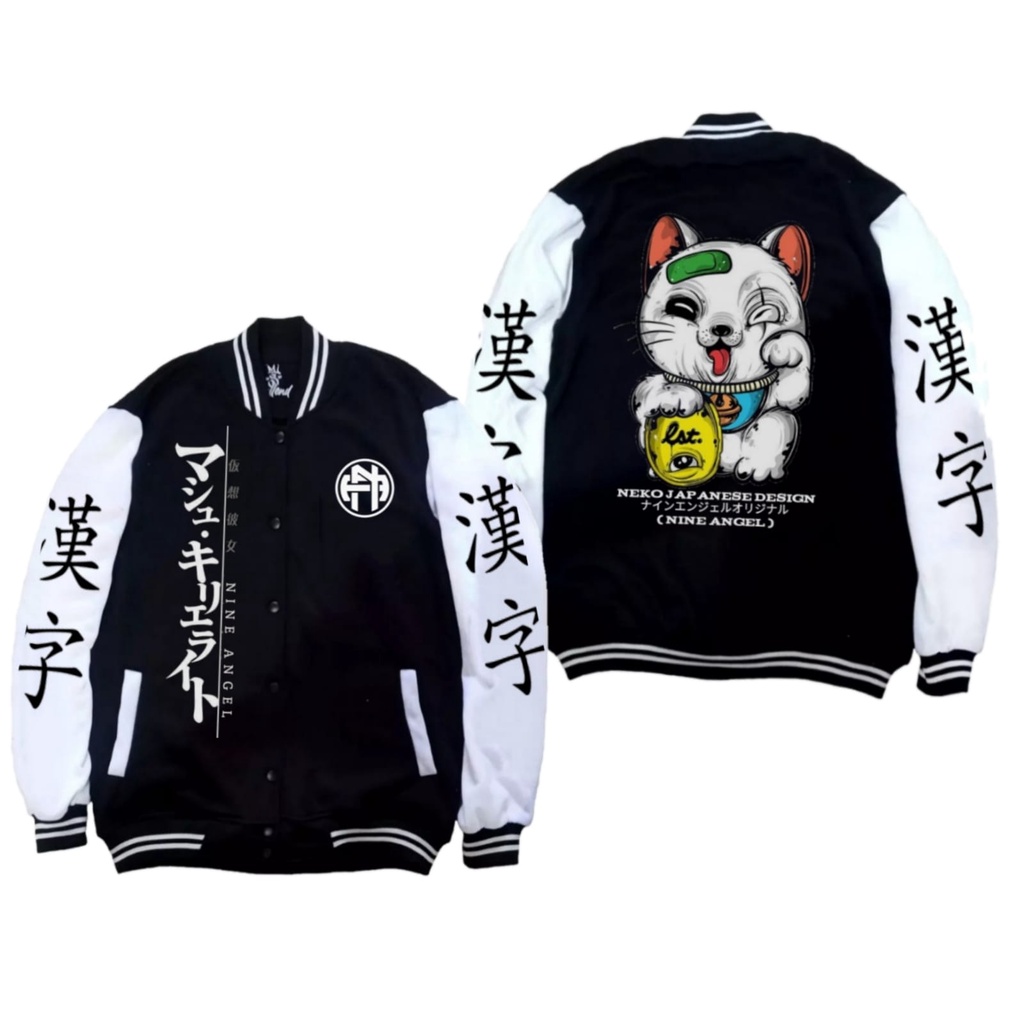 Sukajan Neko Cat Jacket / เสื้อแจ็คเก็ตเบสบอล Sukajan Neko Cat ของญี่ปุ่นสําหรับผู้ชายและผู้หญิง