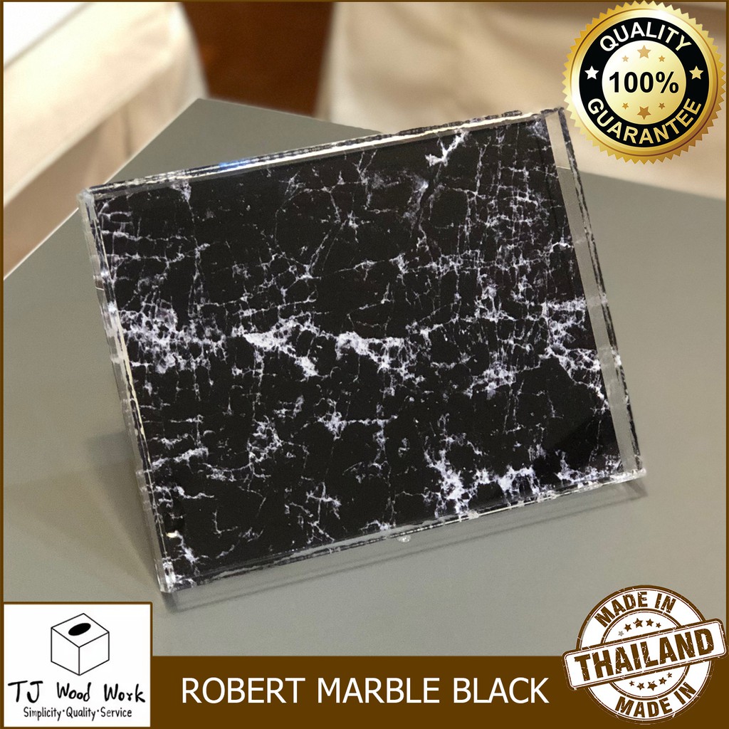 ACRYLIC SERVING TRAY MARBLE ถาดอะคริลิค ถาดลายหินอ่อน สีดำ เคลือบอะคริลิค ขนาด 27X21X2.4CM