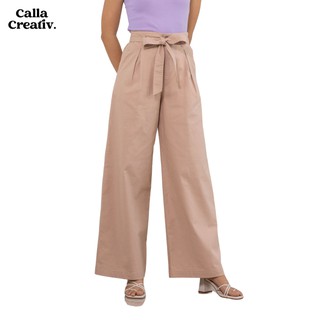 CALLA CREATIV กางเกงขาบาน ขายาวผู้หญิง สีเบจ มีเชือกผูกเอว กางเกงทำงาน Abby Pants - Beige