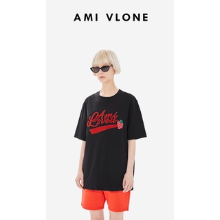 Amivlone love you series LOVEU เสื้อยืดแขนสั้น ลายสตรอเบอร์รี่ สีดํา สําหรับผู้หญิง