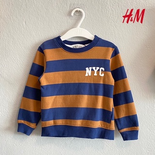 (ส่งต่อ) H&amp;M เสื้อสเวตเตอร์ เด็กผู้ชาย ไซส์ 92 (1.5Y-2Y) ลายทาง สีกรมกับน้ำตาล💙🤎สภาพดี