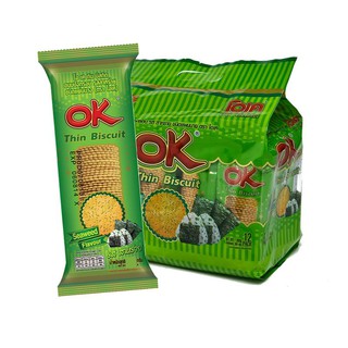 โอเค บิสกิต รสสาหร่าย แผ่นบาง ขนาด 30 กรัม แพ็ค 12 ห่อ OK Biscuits Flavored Seaweed Sheet Size 30 grams, Pack 12