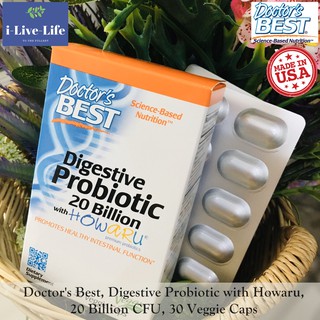 Digestive Probiotic with Howaru, 20 Billion CFU, 30 Veggie Caps - Doctors Best โปรไบโอติก 20,000ล้านตัว 6 สายพันธุ์