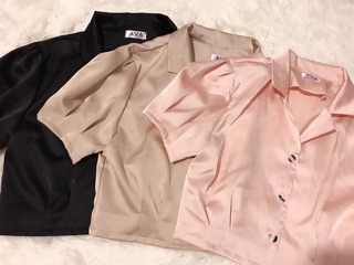 ✨[พร้อมส่ง]Silky Crop shirt เสื้อครอปเชิ้ตปกเทเลอร์ ผ้าซาติน เรียบหรูสุดๆ