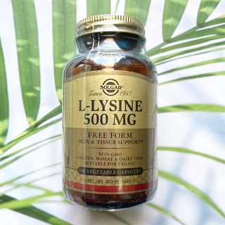 แอล-ไลซีน L-Lysine Free Form 500 mg 100 Vegetable Capsules (Solgar®) กรดอะมิโนจำเป็น