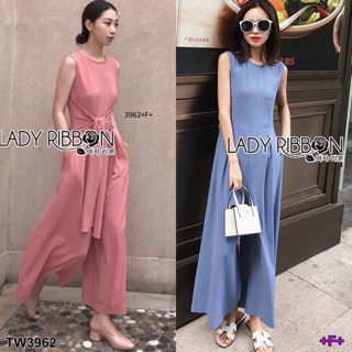 TwinsShopVip💗พร้อมส่ง TW3962 จั้มขายาวแต่งริบบิ้น Long jumpsuit with ribbon