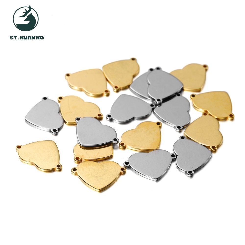 10pcs/bag จี้หัวใจ รูคู่ สแตนเลส 13x18mm DIY สำหรับสร้อยข้อมือ/สร้อยคอ