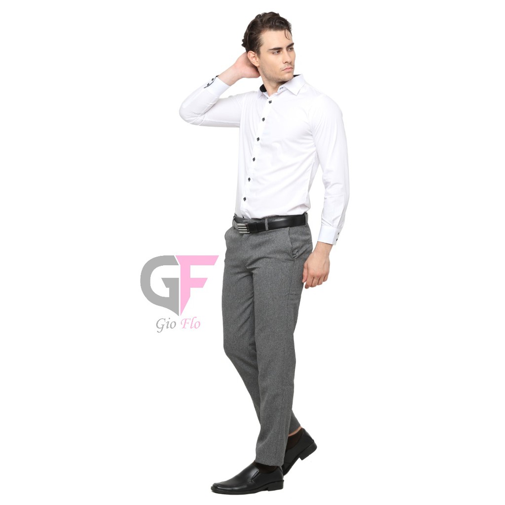 GIOFLO กางเกงทํางานทรงสลิมฟิตอย่างเป็นทางการสําหรับผู้ชายล่าสุดสีเทา / CLN 1176