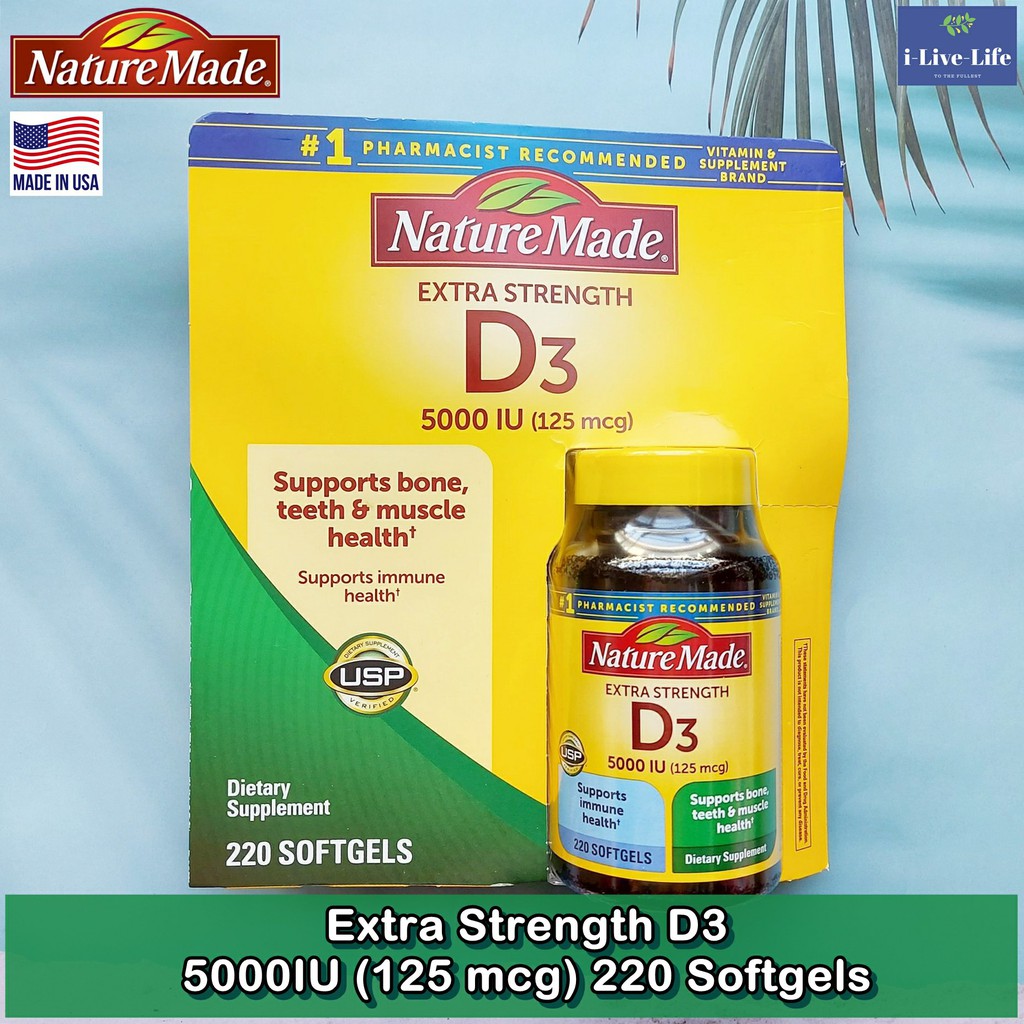 วิตามินดีสาม Extra Strength D3 5000IU (125 mcg) 220 Softgels - Nature Made วิตามินดีสาม Vitamin D-3
