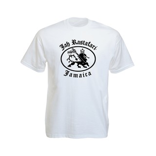 เสื้อยืดราสต้าTee-Shirt Jah Rastafari Jamaica Rasta Lion เสื้อยืดสีขาว/สีดำ Jah Rastafari ลายสิงโตและธง Jamaica White/
