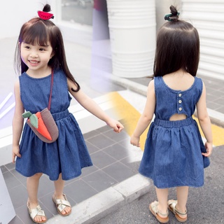 Girls Tide Dress ชุดเดรสแขนกุดผ้าเดนิมชุดเจ้าหญิง