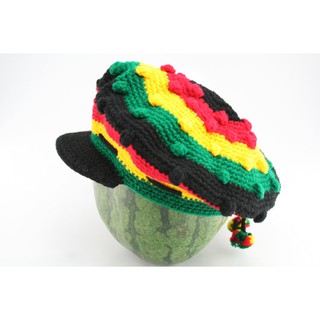 สินค้าราสต้า Tam Rasta Visor Balls Pattern Green Yellow Red หมวก CROCHET RASTA สีดำ-เขียว-แดง-เหลือง มีบอลเล็กๆรอบหมวก