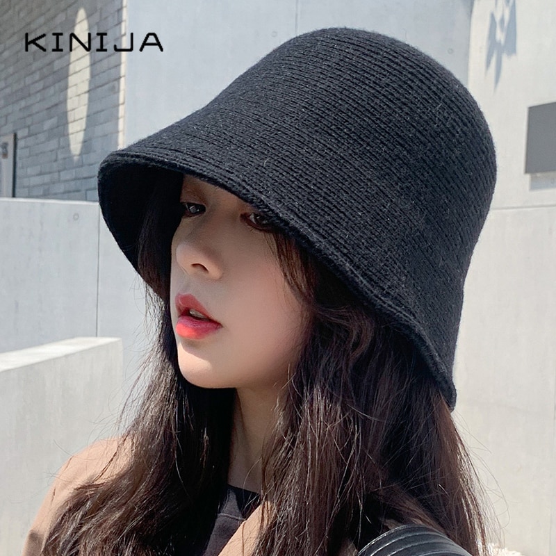 Women Wool Knitted Cylind Bucket Hat Korean Fashion Japanese Retro Autumn  Winter Bell Cap Men Fisherman Hat Girl Fedora - 2hpg3cm3s_ - ThaiPick