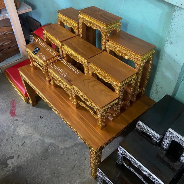 โต๊ะหมู่บูชา ไม้สักแท้ ปิดทอง (หมู่ 9 หน้า 5)