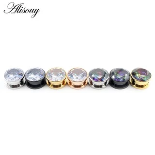 Alisouy 2 ชิ้นสแตนเลส Zirconia คริสตัลสกรูอุโมงค์หูปลั๊ก Expander Stretcher Gauges ต่างหู Body เจาะเครื่องประดับ