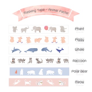 Masking Tape -  Animal pastel เทปกระดาษตกแต่งลายสัตว์ต่างๆ