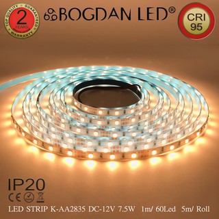 LED STRIP K-AA2835-60-2700K DC-12V  7.5W/1M IP20 ยี่ห้อBOGDAN LED แอลอีดีไฟเส้นสำหรับตกแต่ง 300LED/5M 37.5W/5M Grade A