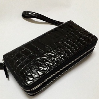 crocodile purse 2 zip black กระเป๋าสตางค์จระเข้