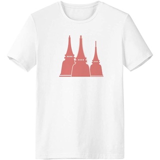 เสื้อยืดสีขาวประเทศไทยเสื้อยืดยอดนิยม Thailand Traditional Architecture Art Illustration T-Shirt Workwear Pocket Short S