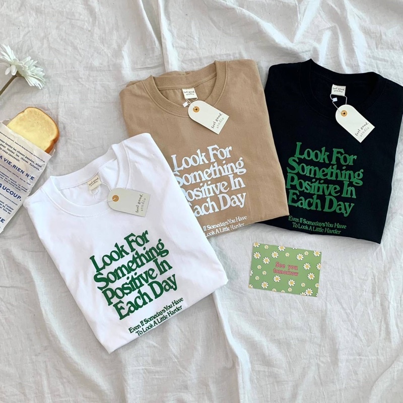 Sugarbeetshop | Look for something possitive in each day เสื้อโอเวอร์ไซต์ oversize เสื้อยืดผ้า cotton