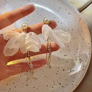 925 silver needle pearl diamond gauze bow earrings super fairy tassel temperament earrings fairy forest earrings female