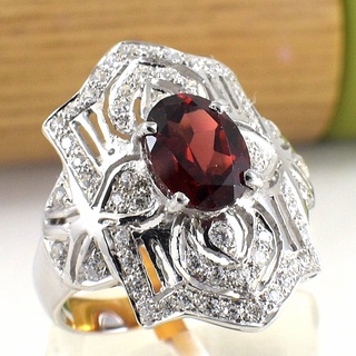 SKJewelryFactory แหวนโกเมนแท้ ล้อมเพชร เนื้อพลอยสะอาด สีพลอยสวยมาก น่ารักมากๆ ER02267-GAN