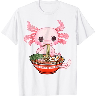 เสื้อยืดโอเวอร์ไซส์เสื้อยืด พิมพ์ลายอนิเมะ Kawaii Axolotl Eating Ramen Noodles เหมาะกับของขวัญ สําหรับผู้ใหญ่ และเด็กS-3