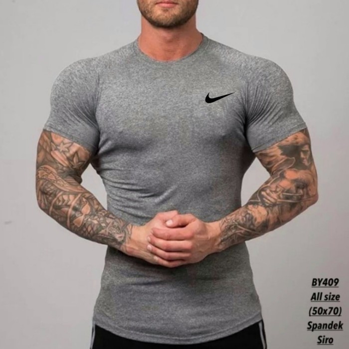 Nike GREY MISTY เสื้อยืดออกกําลังกายยิม / ผู้ชายคุณภาพสูง& 39;s drifit เสื้อวิ่ง