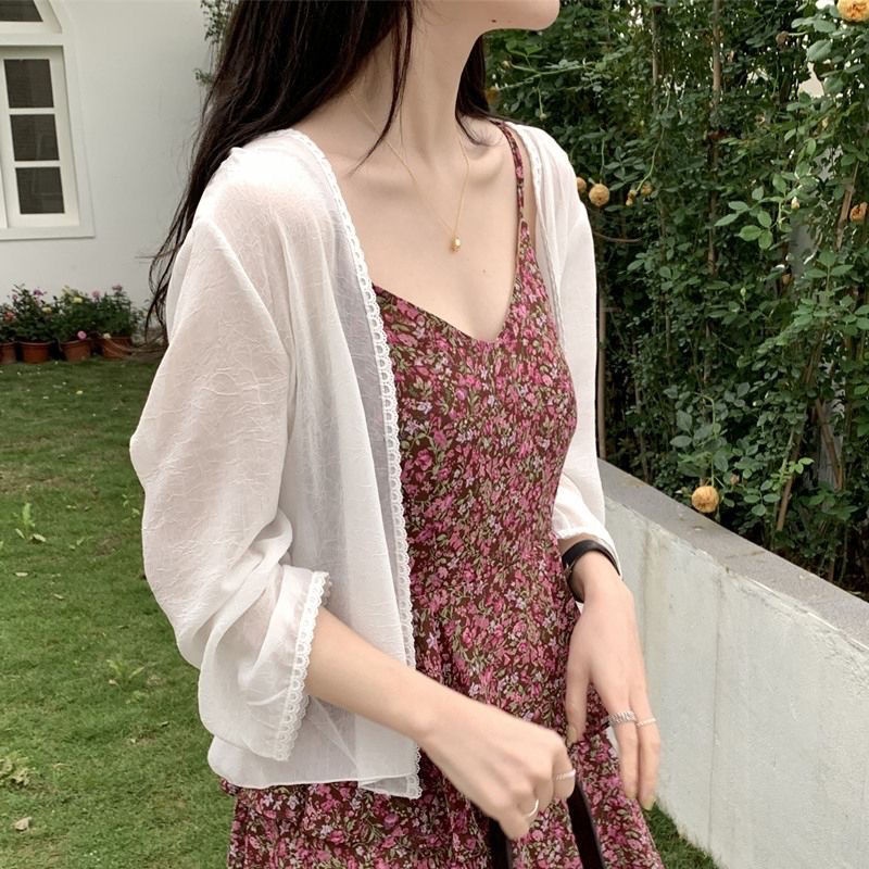 เสื้อคาร์ดิแกน ผ้าชีฟอง แบบบาง ป้องกันแดด แฟชั่นฤดูร้อน สําหรับผู้หญิง