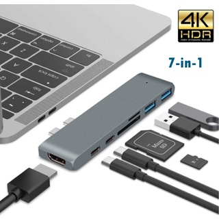 อะแดปเตอร์ฮับ USB Type C 7 in 1 สําหรับ MacBook Pro พร้อมการ์ดรีดเดอร์ 4K HDMI USB C USB3.0 SD MicroSD