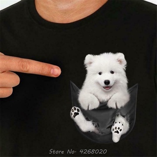 เสื้อยืดผ้าฝ้ายพิมพ์ลายสุนัข Samoyed น่ารักสไตล์ฮาราจูกุสําหรับผู้ชาย