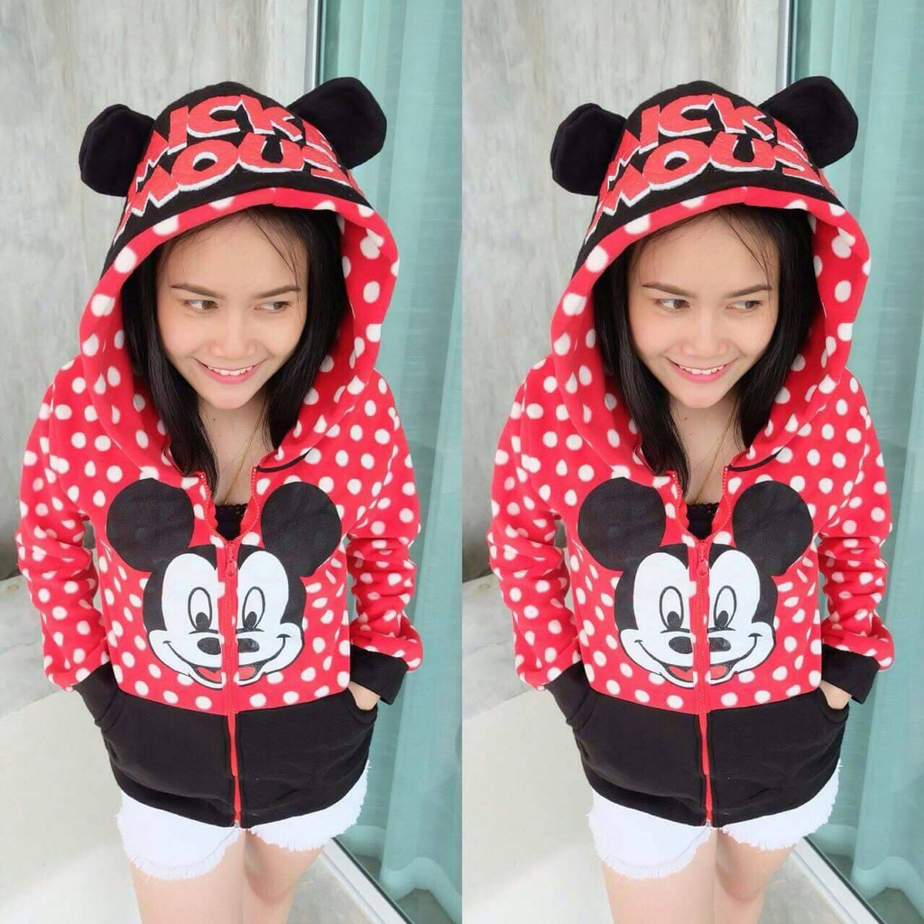 เสื้อกันหนาวหัวการ์ตูนผู้ใหญ่ งานปัก ผ้าสำลี หนา นุ่ม ลายมินนี่ Minnie