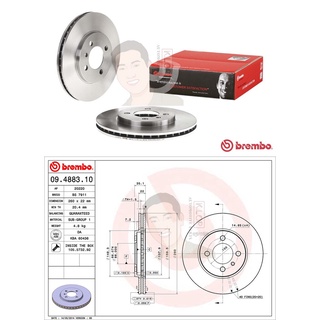 09 4883 10 จานเบรค ล้อ F (ยี่ห้อ BREMBO) รุ่น Std BMW ซีรี่ส์ 3 E30 316i 320i 325i ปี1982-1992