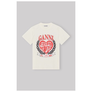 [100% Cotton] Ganni เสื้อยืดลําลอง แขนสั้น คอกลม พิมพ์ลายหัวใจ สําหรับผู้หญิง