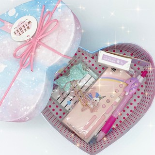 เซตเครื่องเขียน ยูนิคอร์น ในกล่องหัวใจ Unicorn Stationery set in heart paper box/ Office School