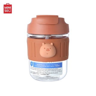 MINISO ขวดน้ำ ขวดน้ำพลาสติก พร้อมหลอดดูดและฝายกดื่ม We Bare Bears Collection 4.0 450ml