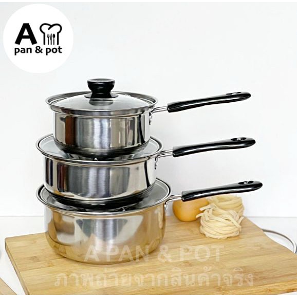 A PAN 141618 ชุดหม้อด้าม 3 ใบ ขนาด 14 - 16 - 18 ซม. หม้อ หม้อด้าม ชุดหม้อ เครื่องครัว กระทะ (B1)