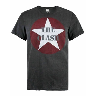 เสื้อยืดสีขาวเสื้อยืด พิมพ์ลายโลโก้ The Clash Star Charcoal สําหรับผู้ชายS-4XL