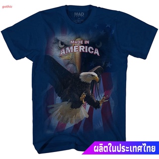 gothic เสื้อยืดแขนสั้น Mad Engine God Bless America Mens USA Flag Eagle Home Of The Brave T-Shirt Sports T-shirt