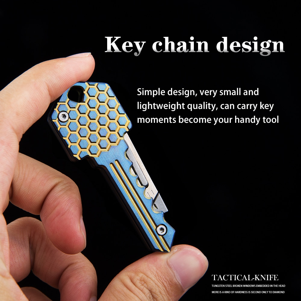 Mini titanium folding knife multifunction key carving EDC outdoor ...